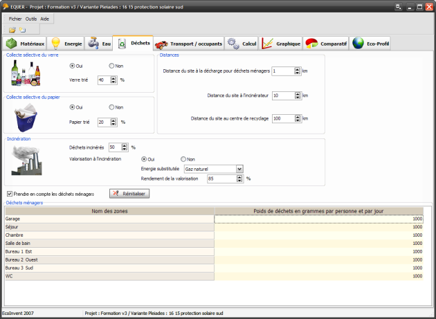 Capture d'écran d'Equer, un logiciel d'ACV spécifique au bâtiment.