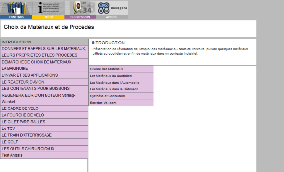 Capture d'écran du cours en ligne "Choix des matériaux et de Procédés".